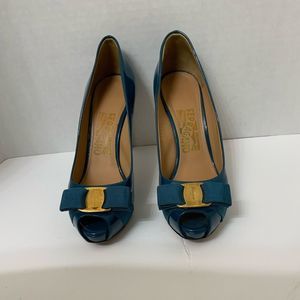 Salvatore Ferragamo Blue Peep Toe Heels